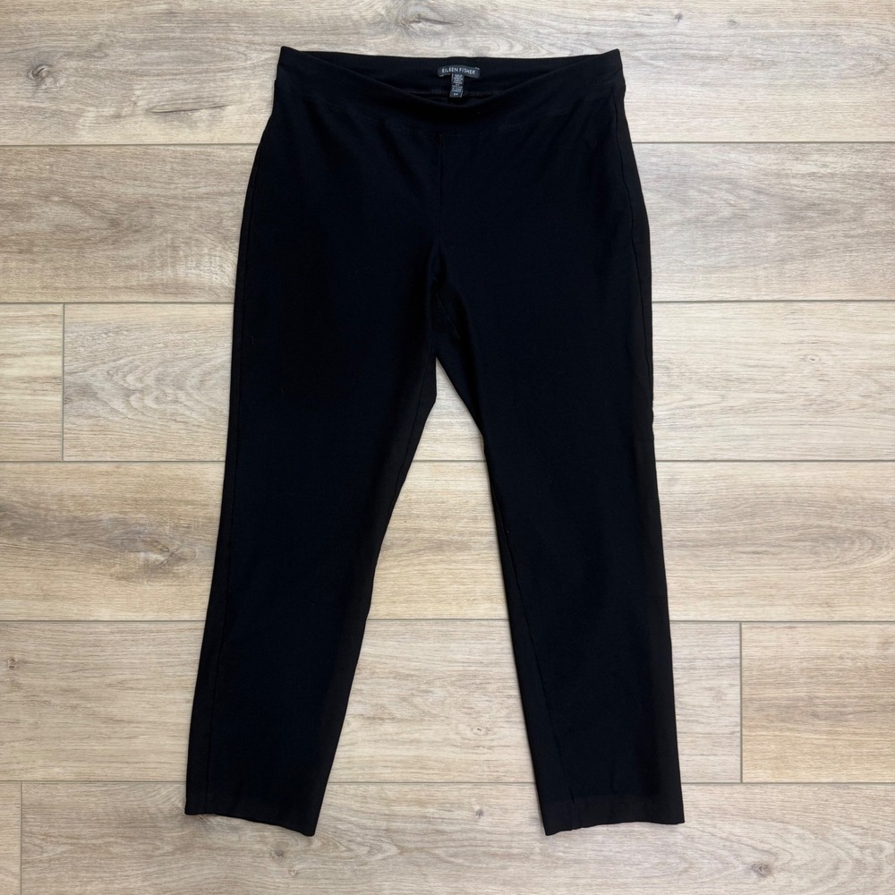 Eileen Fisher Black Stretch Crepe Slim Tapered Ankle Pants Small USA Minimalist